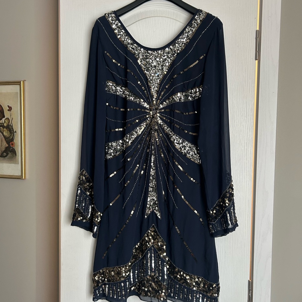 Navy Sequin Embellished Dress